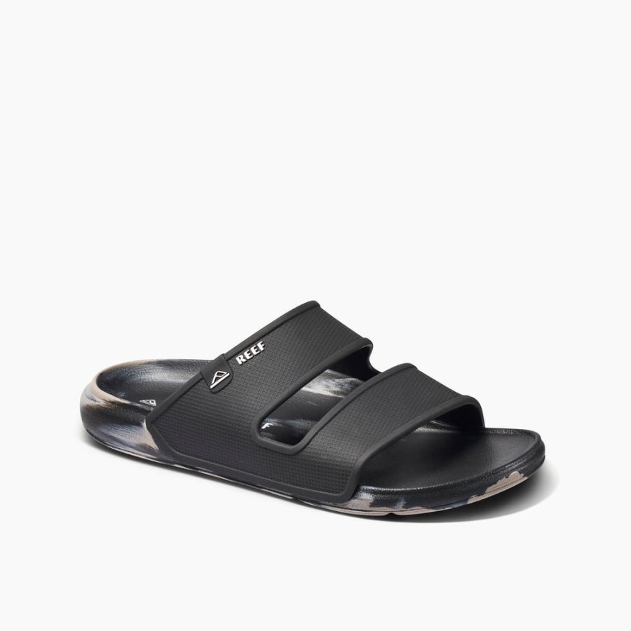 Reef | Men's Oasis Double Strap Slides in Black/Taupe Marble Ite