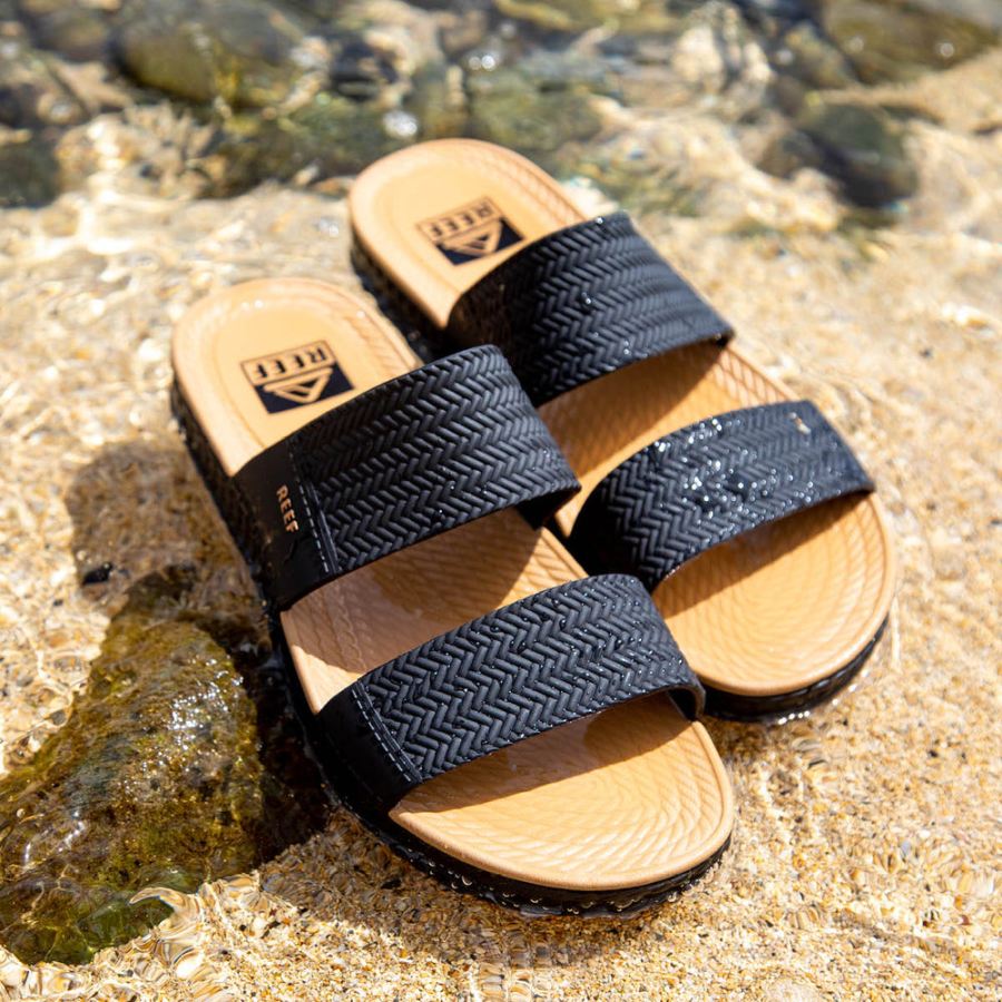 Reef | Women's Water Vista Slide Sandals in Black/Tan Item-ID WN