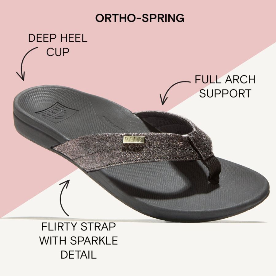 Reef | Women's Ortho-Spring Sandals in Black/Black Glitter Item-